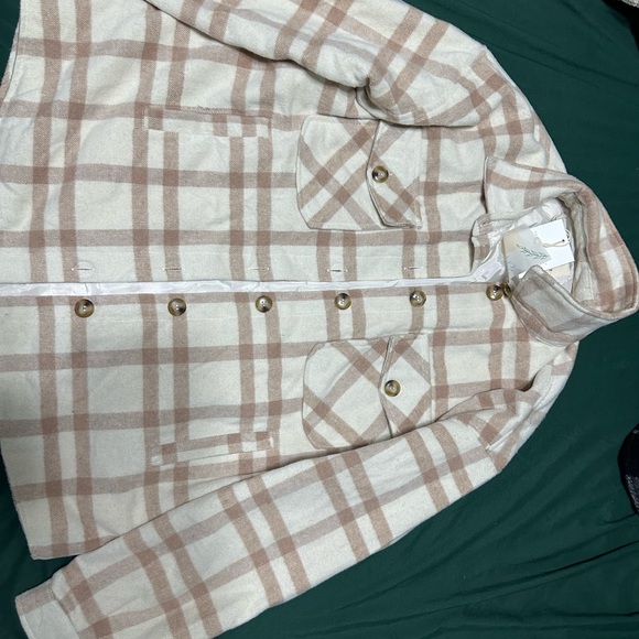 Thread & Supply Plaid Utility Jacket in Cream and Tan - Picture 1 of 3